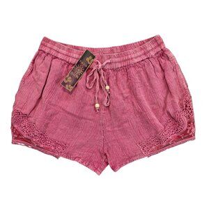 Raya Sun NEW Lace Trim Bloomers‎ Shorts Lightweight Linen Cotton Blend Beachy Md